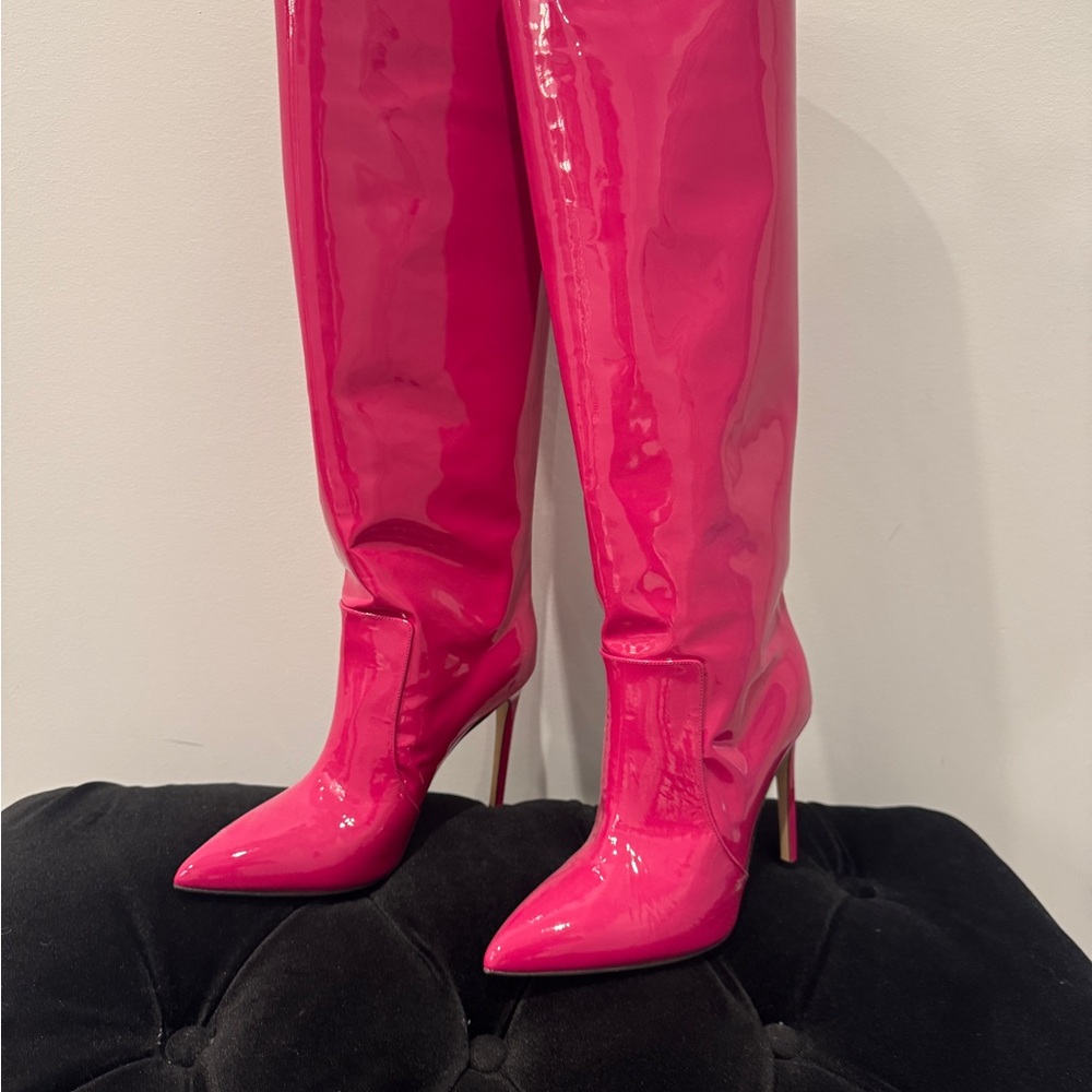 Paris Texas Patent Leather Fuchsia / Hit Pink Over the Knee Boots Brand New